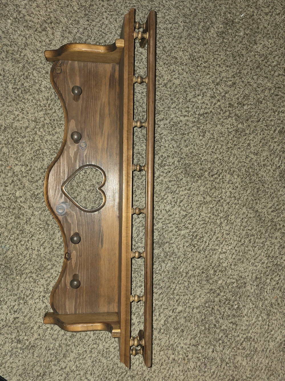 Hand Crafted Heart  Wooden Wall Rack Brown Custom One Of A Kind